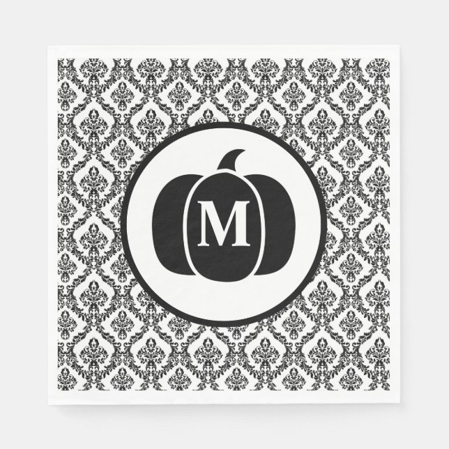 Damask Glam Monogram Halloween Pumpkin Napkins (Front)