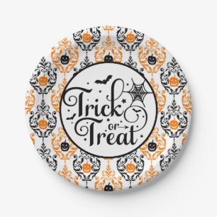 Damask Glam Pumpkin Trick or Treat Paper Plates