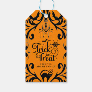 Damask Glam Trick or Treat Halloween Gift Tags