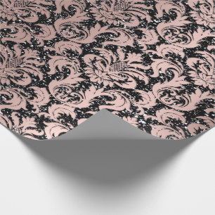 Damask Glitter Black Rose Gold Elegant Royal Wrapping Paper
