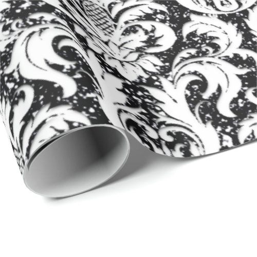 Damask Glitter  Black White Elegant Royal Metallic Wrapping Paper