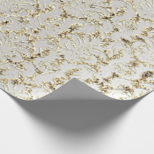 Damask Glitter Faux Gold Gray Silver Royal Wrapping Paper