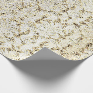 Damask Glitter Faux Gold White Royal Cottage Wrapping Paper