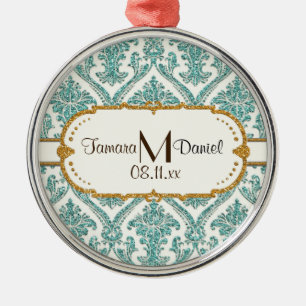 damask glitter metal ornament
