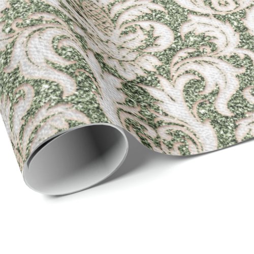 Damask Glitter Mint Silver Gray Royal Cottage Wrapping Paper