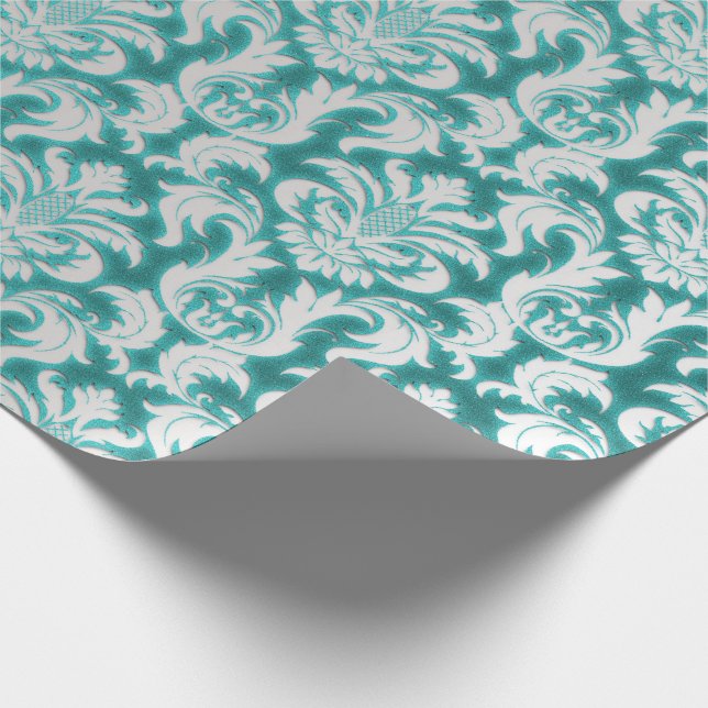 Damask Glitter  Mint Silver Gray Royal Velvet Wrapping Paper (Corner)