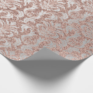 Damask Glitter Rose Gold White Royal Cottage Wrapping Paper