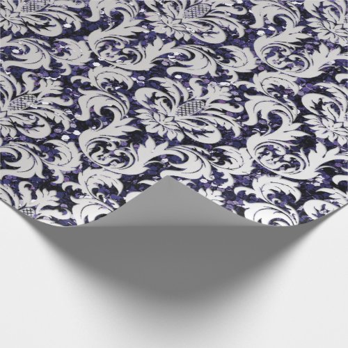 Damask Glitter  Silver Gray Royal  Blue Navy Wrapping Paper