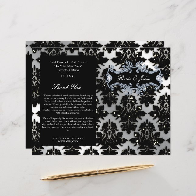 Damask Glitter Silver Wedding Anniversary Program (Front/Back In Situ)