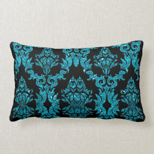 Damask Glitter (Teal) Lumbar Pillow