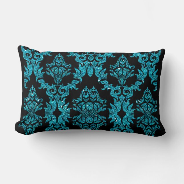 Damask Glitter (Teal) Lumbar Pillow (Front)