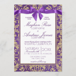 Damask Gold and Royal Purple Invitation Wedding