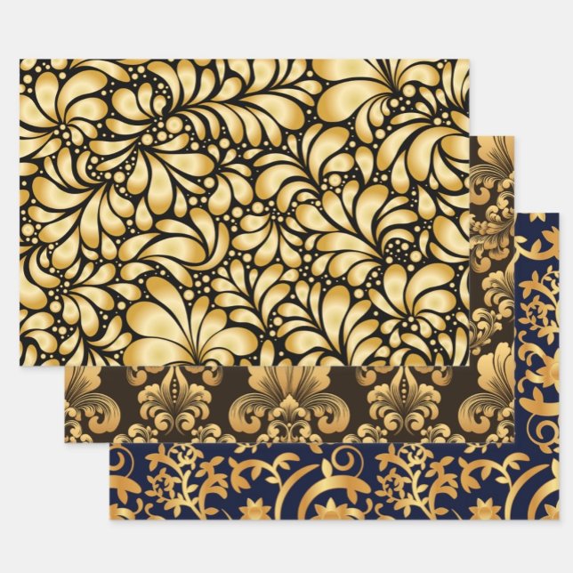 Damask Gold & Black Wrapping paper 3 sheets set (Creator Uploaded)