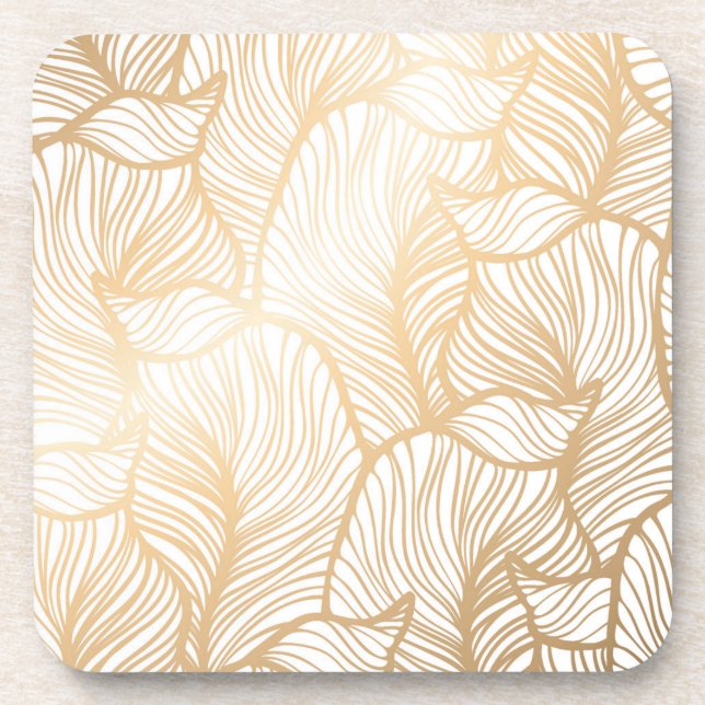 Damask Gold Floral Pattern Beverage Coaster (Front)