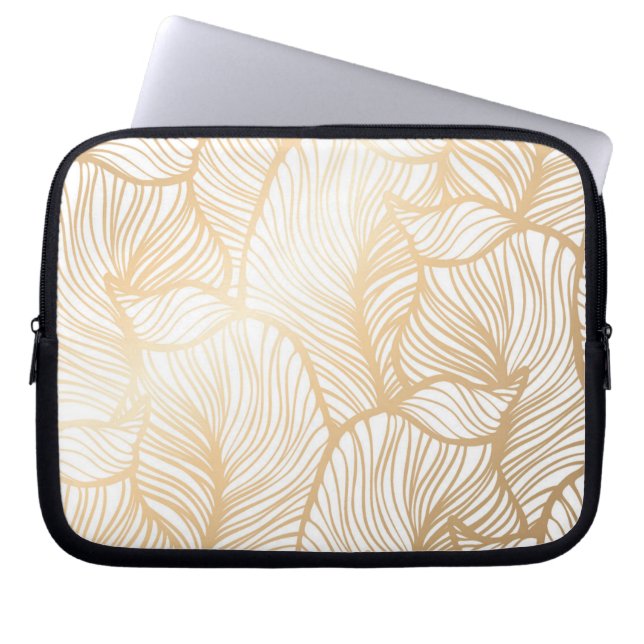 Damask Gold Floral Pattern Laptop Sleeve (Front)