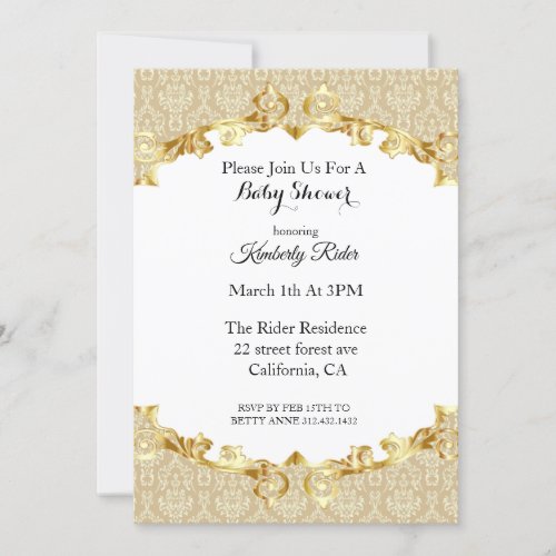 Damask Gold Frame Invitation