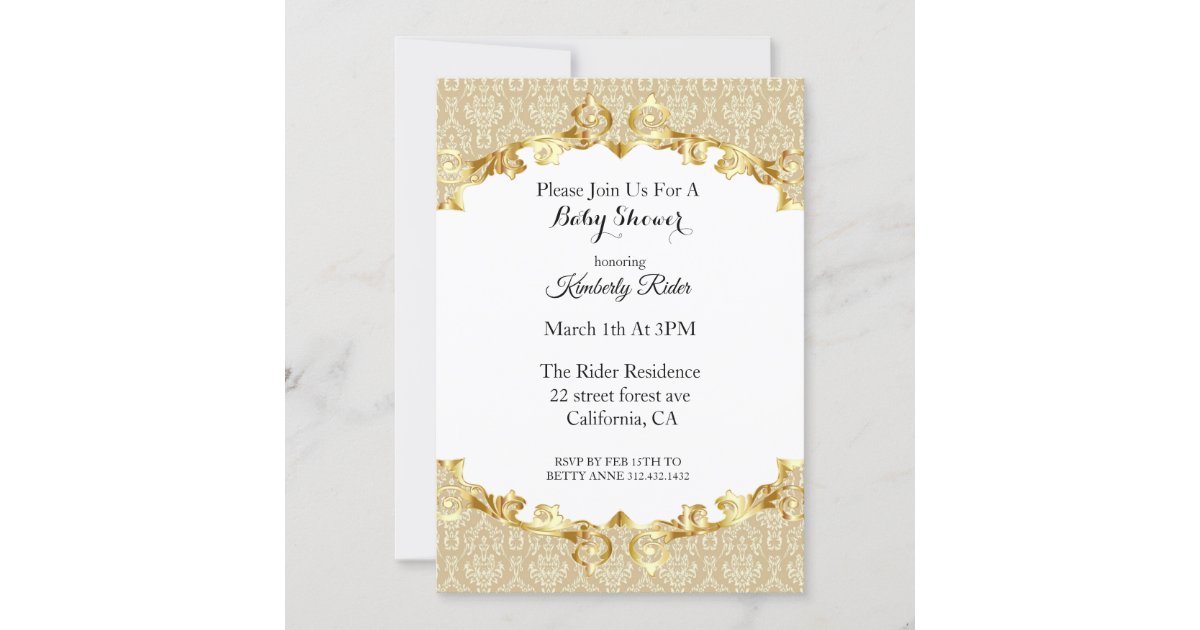 Damask Gold Frame Invitation 