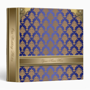 Damask Gold on Royal Blue 3 Ring Binder