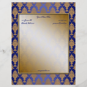 Damask Gold on Royal Blue Borders Letterhead