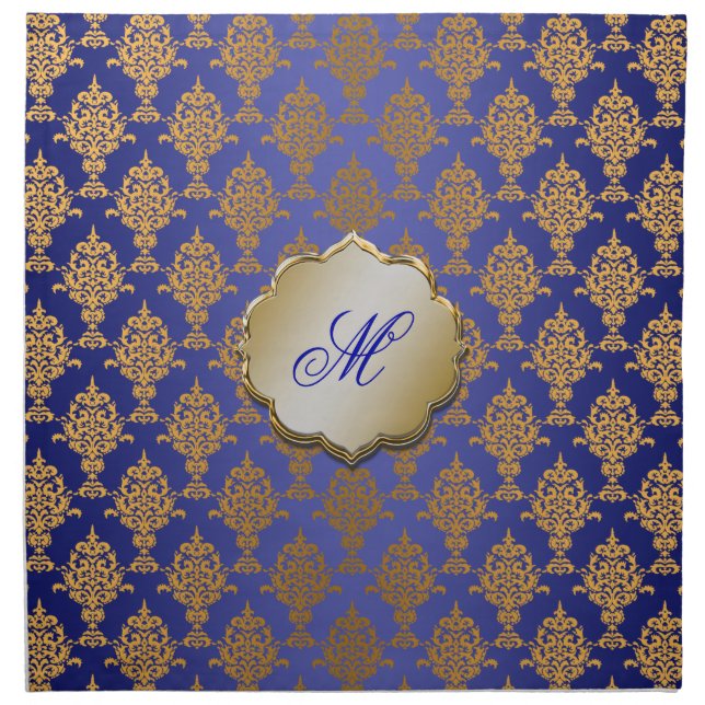 Damask Gold on Royal Blue Cloth Napkin (Front)