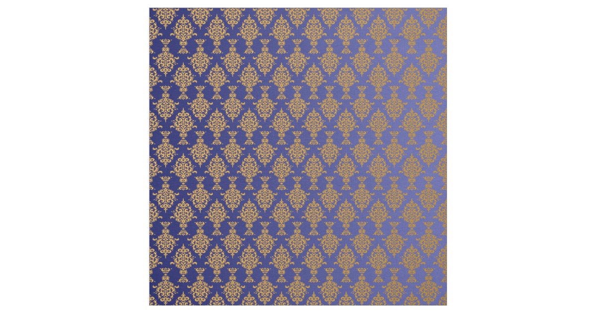 Damask Gold on Royal Blue Fabric Zazzle
