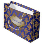 Damask Gold on Royal Blue Label Large Gift Bag