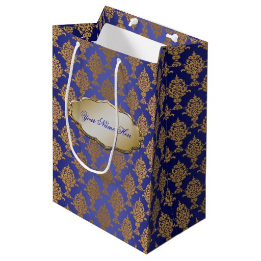 Damask Gold on Royal Blue Medium Gift Bag | Zazzle