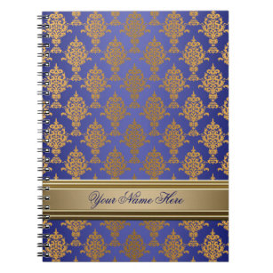 Gold Royal Blue Damask Office Products Supplies Zazzle Damask Gold On Royal Blue Notebook