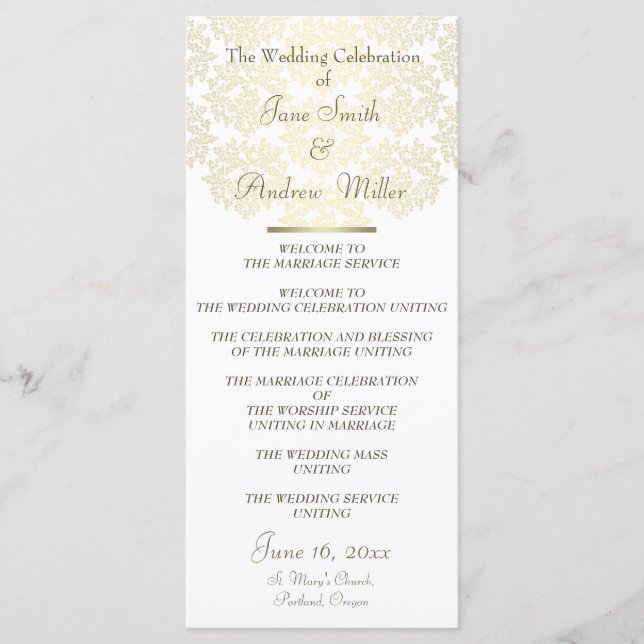 Damask gold pattern Wedding Programs (Front)