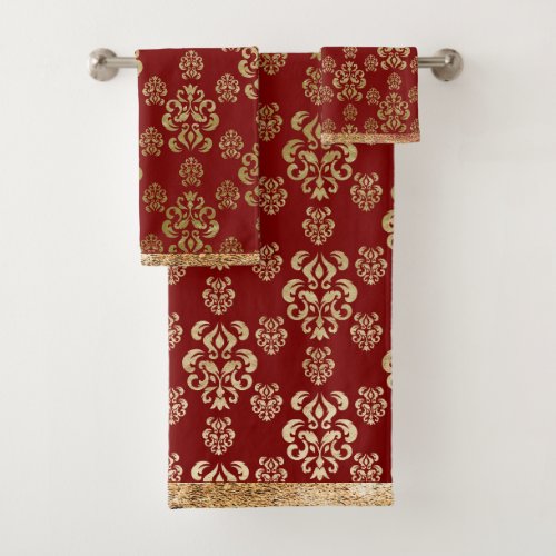 Damask Gold Red Elegant Modern  Bath Towel Set