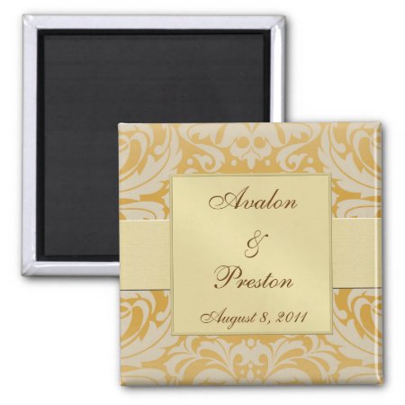Damask Gold Ribbon Gold Save The Date Magnet
