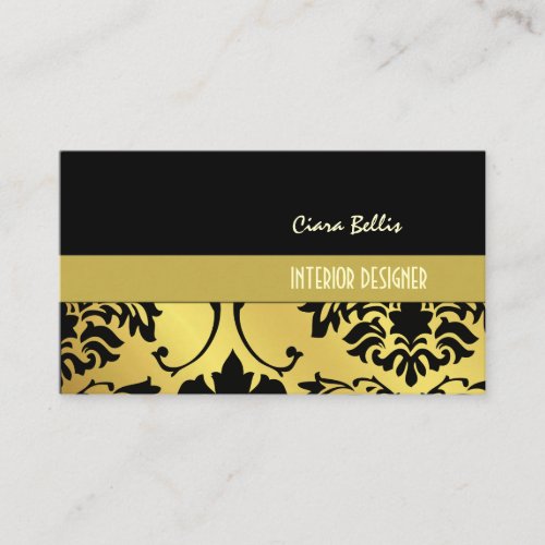 Damask on gold tone, black on black business card