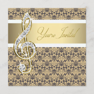 Damask Gold Treble Clef Concert Invitations