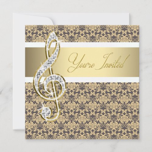 Damask Gold Treble Clef Concert Invitations