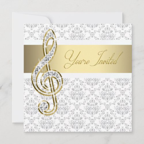 Damask Gold Treble Clef Music Recital Invitations