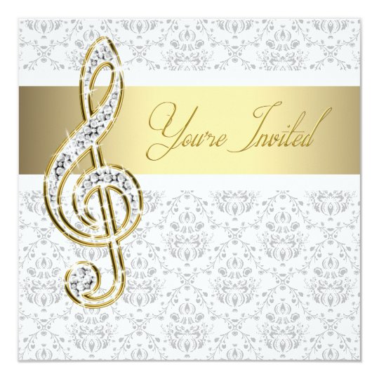 damask gold treble clef music recital invitations zazzle com