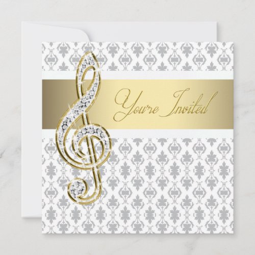 Damask Gold Treble Clef Recital Invitations