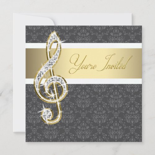 Damask Gold Treble Clef Recital Invitations