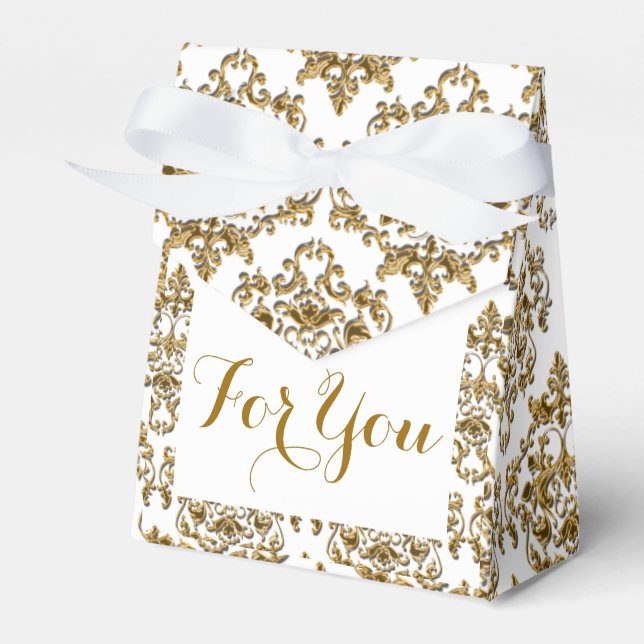 Damask Gold white formal corporate wedding Favor Boxes (Front Side)