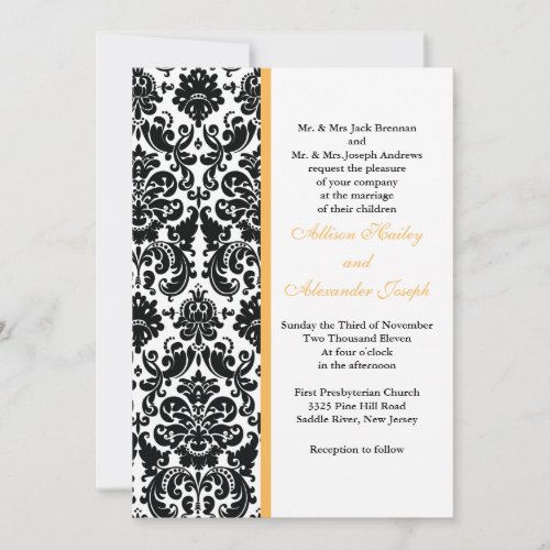 Damask Golden Yellow accent Wedding Invitation