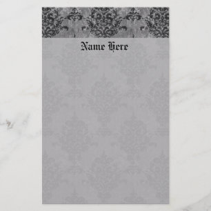 Damask Gothic Black on Gray Stationery