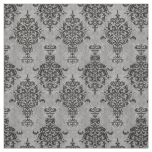 Damask Gothic Black on Gray Stone Fabric