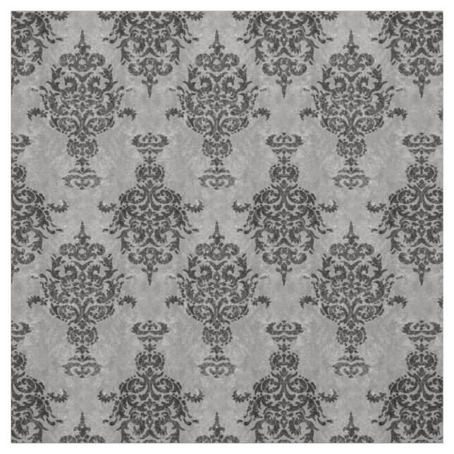 Damask Gothic Black on Gray Stone Fabric (Swatch)