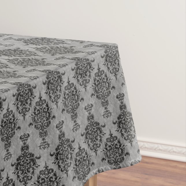 Damask Gothic Black on Gray Tablecloth (In Situ)