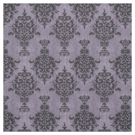 Damask Gothic Black on Purple Stone Fabric