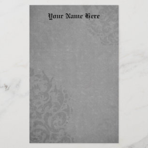 Damask Gothic Gray Scrolls Stationery