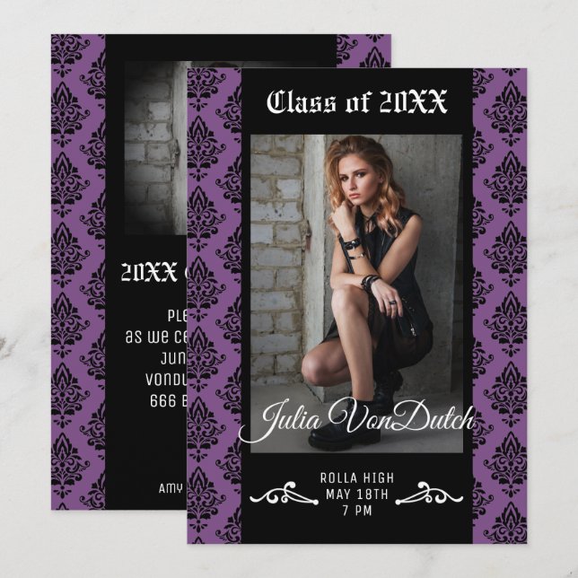 Damask Graduation Announcement/Party Invitation (Front/Back)