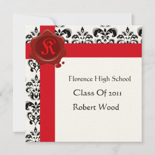 DAMASK GRADUATION PARTY Red Wax Seal Monogram Invitation