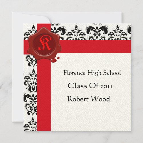 DAMASK GRADUATION PARTY Red Wax Seal  Monogram Invitation