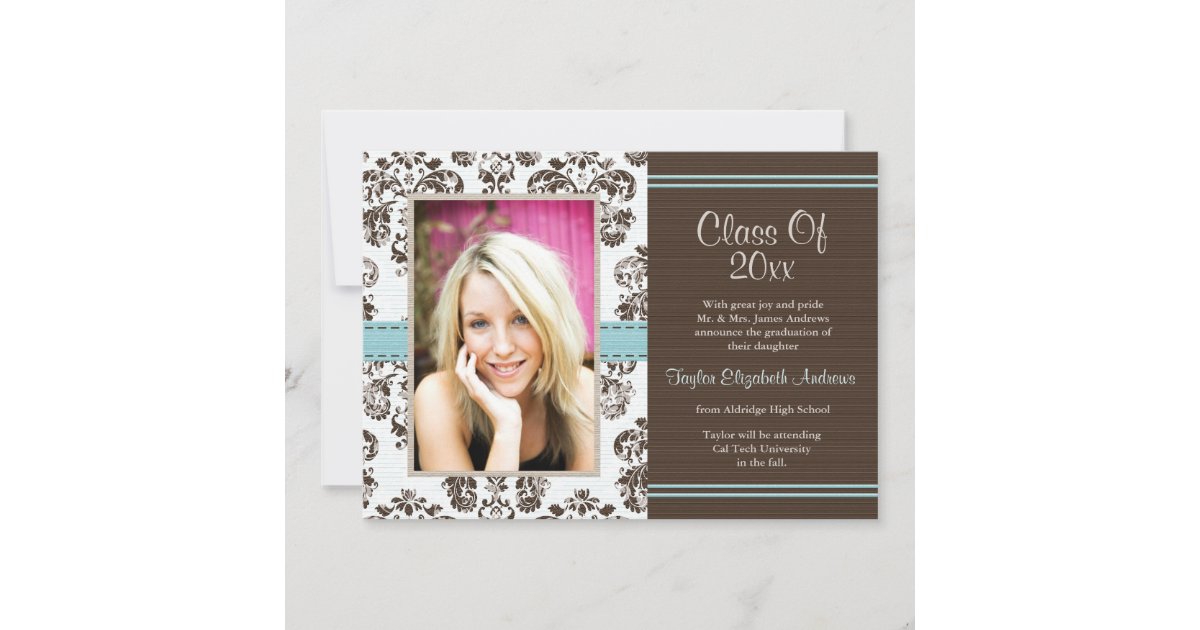 Damask Graduation Photo Announcement Invitations | Zazzle